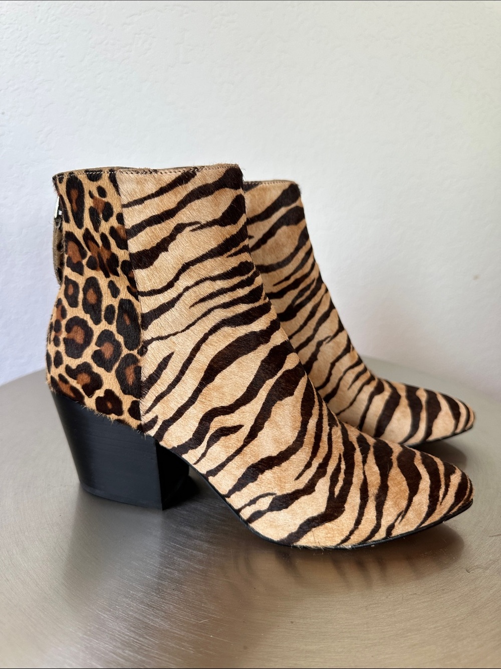 Dolce Vita Zebra & Leopard Print Ankle Boots - Beige Brown